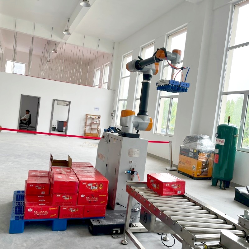 Industrial and Cobot Palletizing Systems in a modern facility